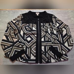 Chico's Womens Black and Brown Geometric Jacket Size 12 (Chicos Size 2) Preowned